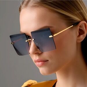 Square Sunglasses Women Black Lens‎ Rimless Oversized Trendy Shades Lentes Gafas